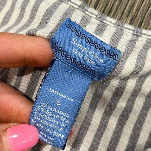 Simply Vera Vera Wang Chemise Slip Dress Scoop Neck Striped Gray White Size S - Picture 3 of 3